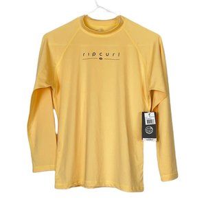 Rip Curl Girls Rash Guard T-Shirt Yellow Sun Protection Long Sleeve Tee 14 New